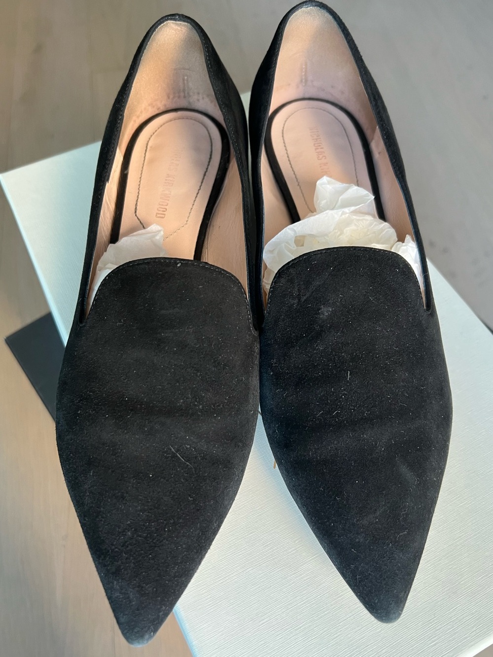 Nicholas Kirkwood Black Pointed Suede Loafers